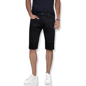 X Ray Jeans Black Moto Denim Shorts Men's Sz 30 Biker Knee Length Cotton Stretch